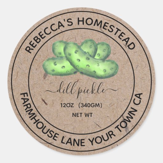 Dill Pickle Kraft Papier Canning Jar Étiquette (Devant)