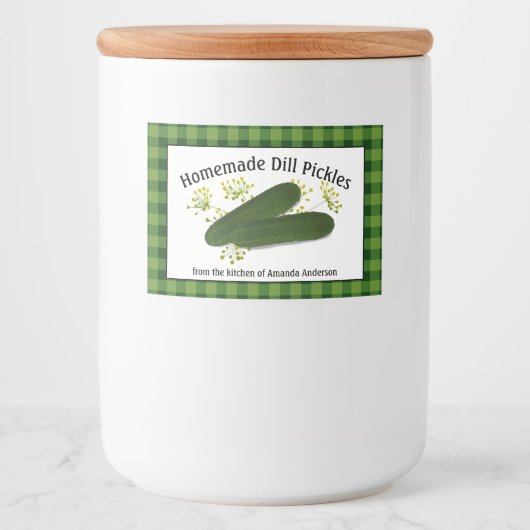 Dill Pickles Plaid H Food Label Voedselcontainer Etiket (Voorkant)