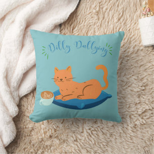 Dilly Dallying Oranje kat Kussen
