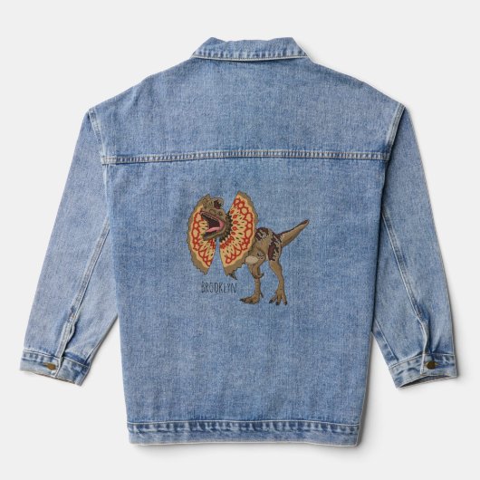 Dilophosaurus cartoon illustratie denim jacket (Achterkant)