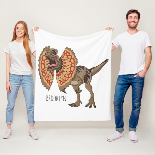 Dilophosaurus cartoon illustratie fleece deken (In situ)