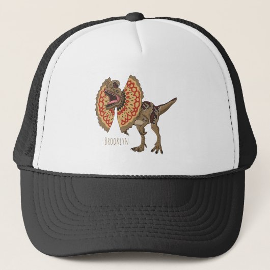 Dilophosaurus cartoon illustratie trucker pet (Voorkant)