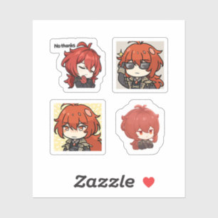 Diluc Genshin Impact 4 stuks stickerblad Sticker