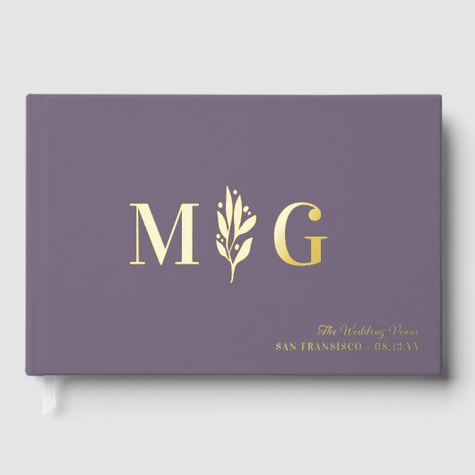 Dim Lavender Berry Twig 2 Initiaal Monogram Huweli Gastenboek (Voorkant)