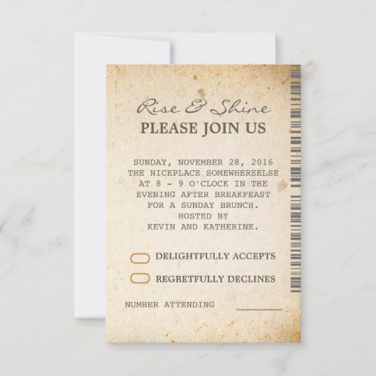 dimanche Brunch Mariage supplémentaire Cartes RSVP (Devant)