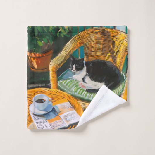 Dimanche matin | Peinture confortable pour chat et (Gant de toilette)