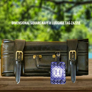 Dimensionaal Square-Navy-H Bagagelabel