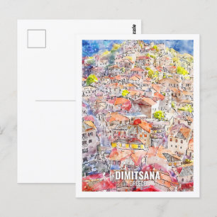 Dimitsana Griekenland Famous Travel Waterverf Sket Briefkaart