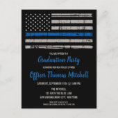 Din Blue Line Cop Police Afstuderen Uitnodiging (Voorkant)