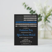 Din Blue Line Cop Police Afstuderen Uitnodiging (Staand voorkant)