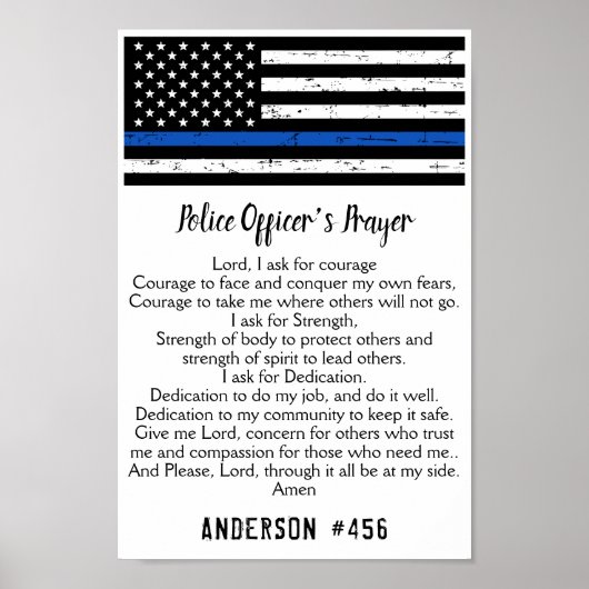 Din Blue Line Flag Police Officer Prayer Poster (Voorkant)