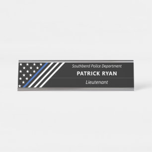 Din Blue Line Police Stars Stripes Monogram Bureau Naambordje