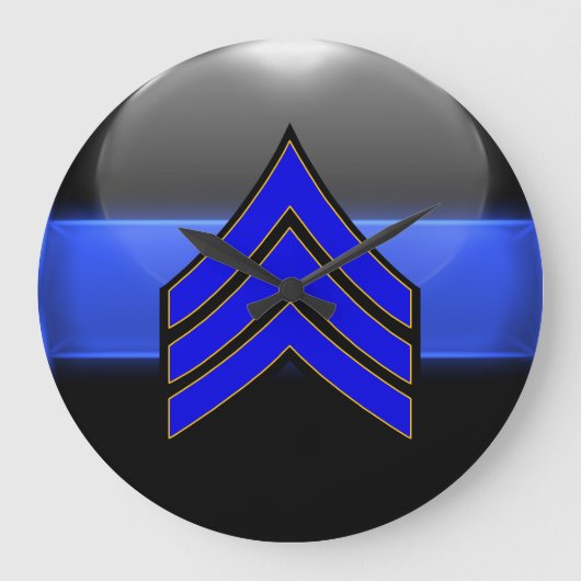 Din Blue Line - Sergeant Stripes Rank Insignia Grote Klok (Voorkant)