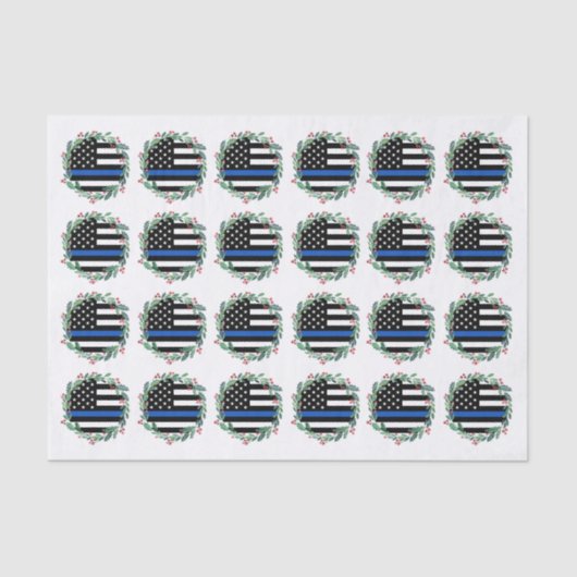 Din Blue Line Wreate Holiday Kerstmis Tissuepapier (Voorkant)