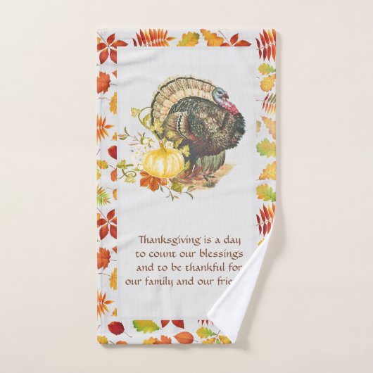 Dinde de Thanksgiving avec feuilles d'automne (Serviette à main)