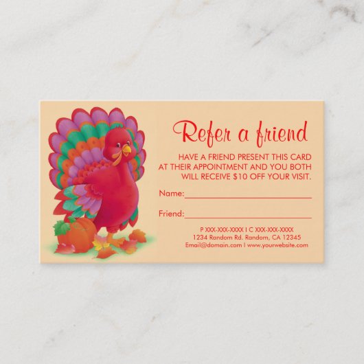 Dinde de Thanksgiving cartes de visite d'un ami d' (Devant)