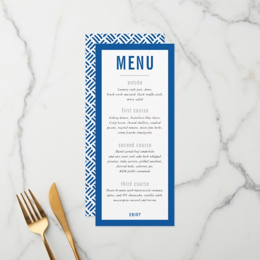 DINEERMENU modern blok roodblauw Menu (Voorkant / Achterkant in situ)