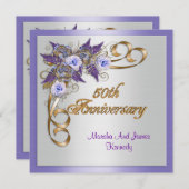 Dîner 50e Anniversaire invitation élégante florale (Devant / Derrière)