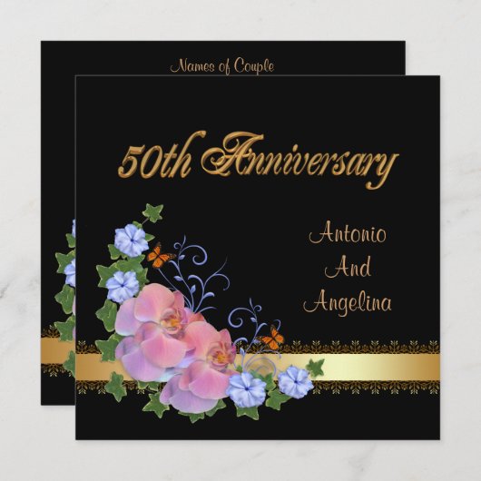 Dîner 50e anniversaire invitation orchidées (Devant / Derrière)