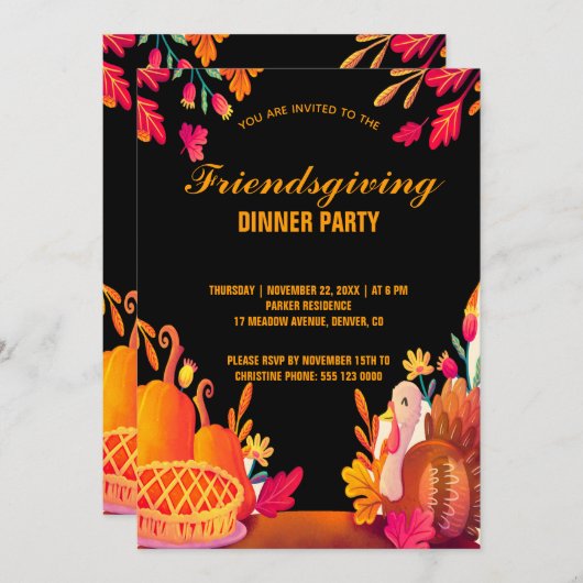 Dîner Amical Moderne Avec Invitation De Fête (Devant / Derrière)