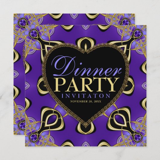 Dîner Anniversaire Soirée Purple Gold Invitations (Devant / Derrière)