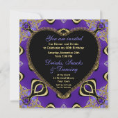 Dîner Anniversaire Soirée Purple Gold Invitations (Dos)