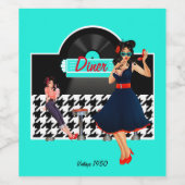 Diner blauwgroen zwart-wit, ingecheckt wijn etiket (Enkel label)