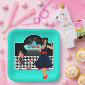 Diner blauwgroen zwart-wit, ingecheckte retro uit  papieren bordje (Feest)