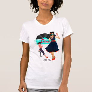 Diner blauwgroen zwart-wit, ingecheckte retro uit  t-shirt