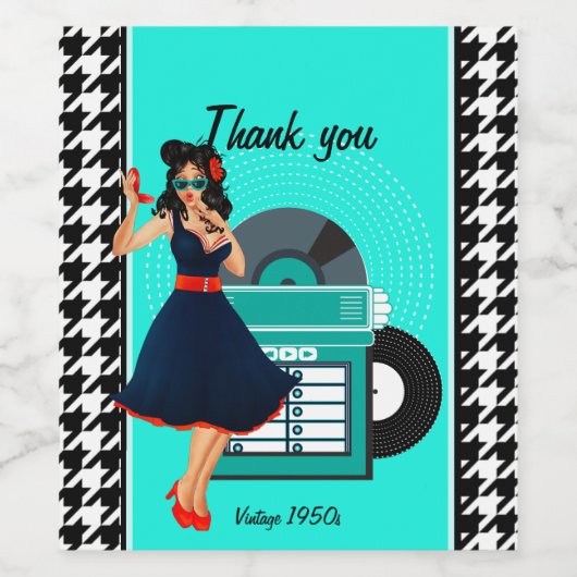 Diner blauwgroen zwart-wit, ingecheckte retro uit wijn etiket (Enkel label)