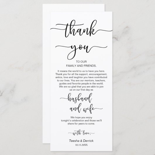 Dîner Cadre Merci, Cartes de Script Noir (Devant / Derrière)