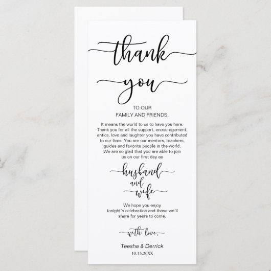 Dîner Cadre Merci, Cartes de Script Noir (Devant / Derrière)