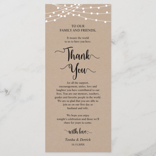 Dîner Cadre Merci, Cartes Rustiques Kraft (Devant)