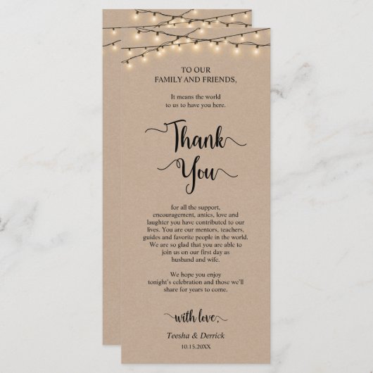 Dîner Cadre Merci, Cartes Rustiques Kraft (Devant / Derrière)