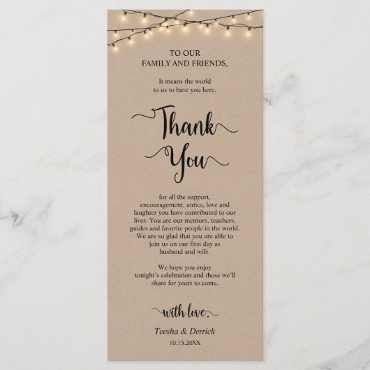 Dîner Cadre Merci, Cartes Rustiques Kraft (Devant)