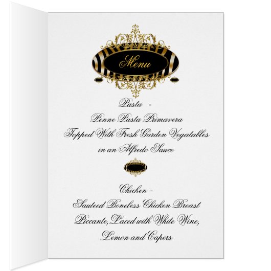Diner Carte Menu Gold Zebra Black (Intérieur (Droit))