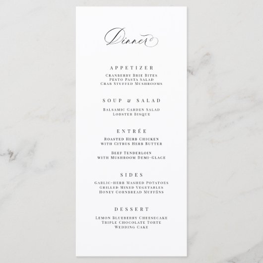 Dîner Classique Menu Mariage Réception Carte Repas (Devant)