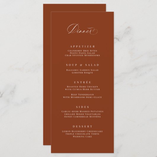 Dîner Classique Menu Mariage Réception Carte Repas (Devant / Derrière)