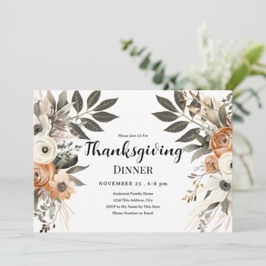 Dîner d'action de grâce Floral Invitation horizont (Debout devant)