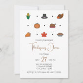 Dîner d'action de grâce Invitation avec Icônes d'a (Devant)