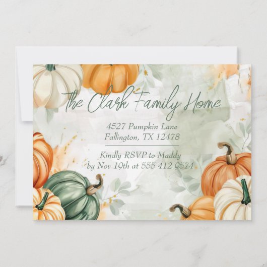 Dîner d'action de grâce Invitation Citrouille d'aq (Dos)