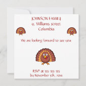 Dîner D'Action De Grâce Invitations Avec Dinde Drô (Dos)