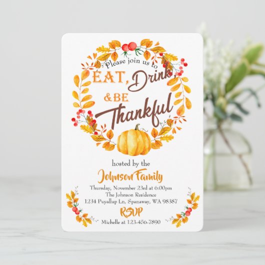 Dîner d'action de grâces d'automne Invitation (Debout devant)
