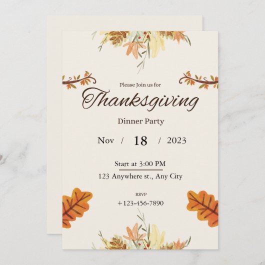 Dîner d'action de grâces Invitation (Devant / Derrière)
