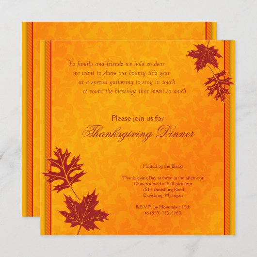 Dîner d'action de grâces Invitation (Devant / Derrière)