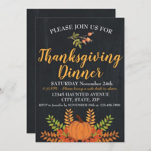 Dîner d'action de grâces Invitation (Devant / Derrière)