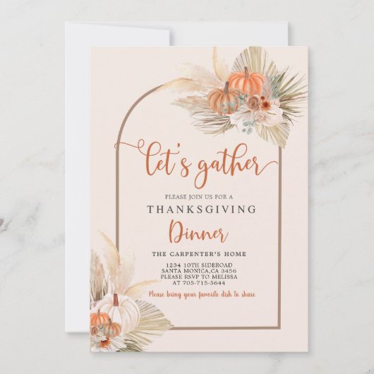 Dîner d'action de grâces Invitation (Devant)