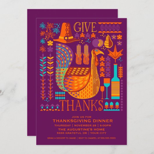 Dîner d'action de grâces Invitation (Devant / Derrière)
