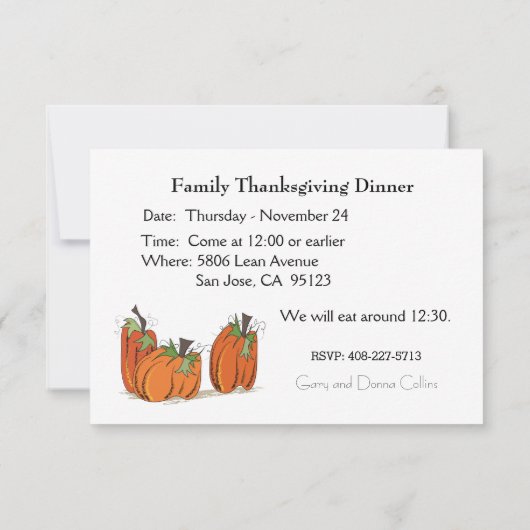 Dîner d'action de grâces Invitation (Dos)