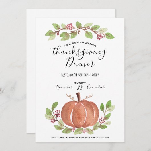 Dîner d'action de grâces Invitation - Chic et rust (Devant / Derrière)